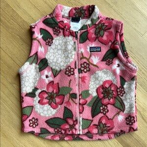 Patagonia Pink and Green Floral Fleece Vest, 3T